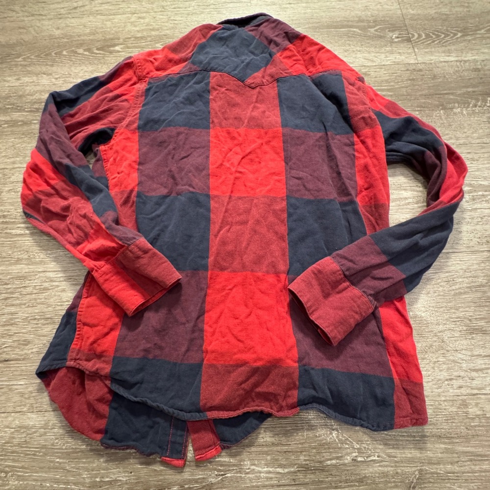 Levis Shirt Women Large Red Blue Cotton Buffalo Plaid Western Pearl Snap Rodeo - Picture 5 of 7